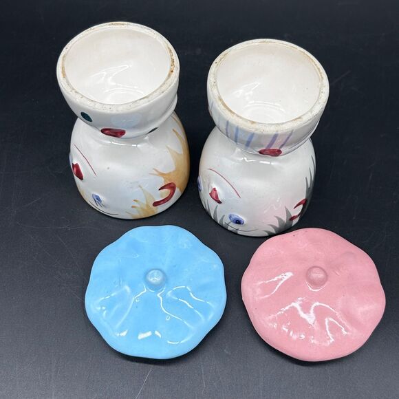 Vintage Japan Boy And Girl Egg Cups With Lids. Set Of two. - Picture 3 of 3